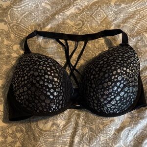 Cacique Black and Silver Polka Dot Bra